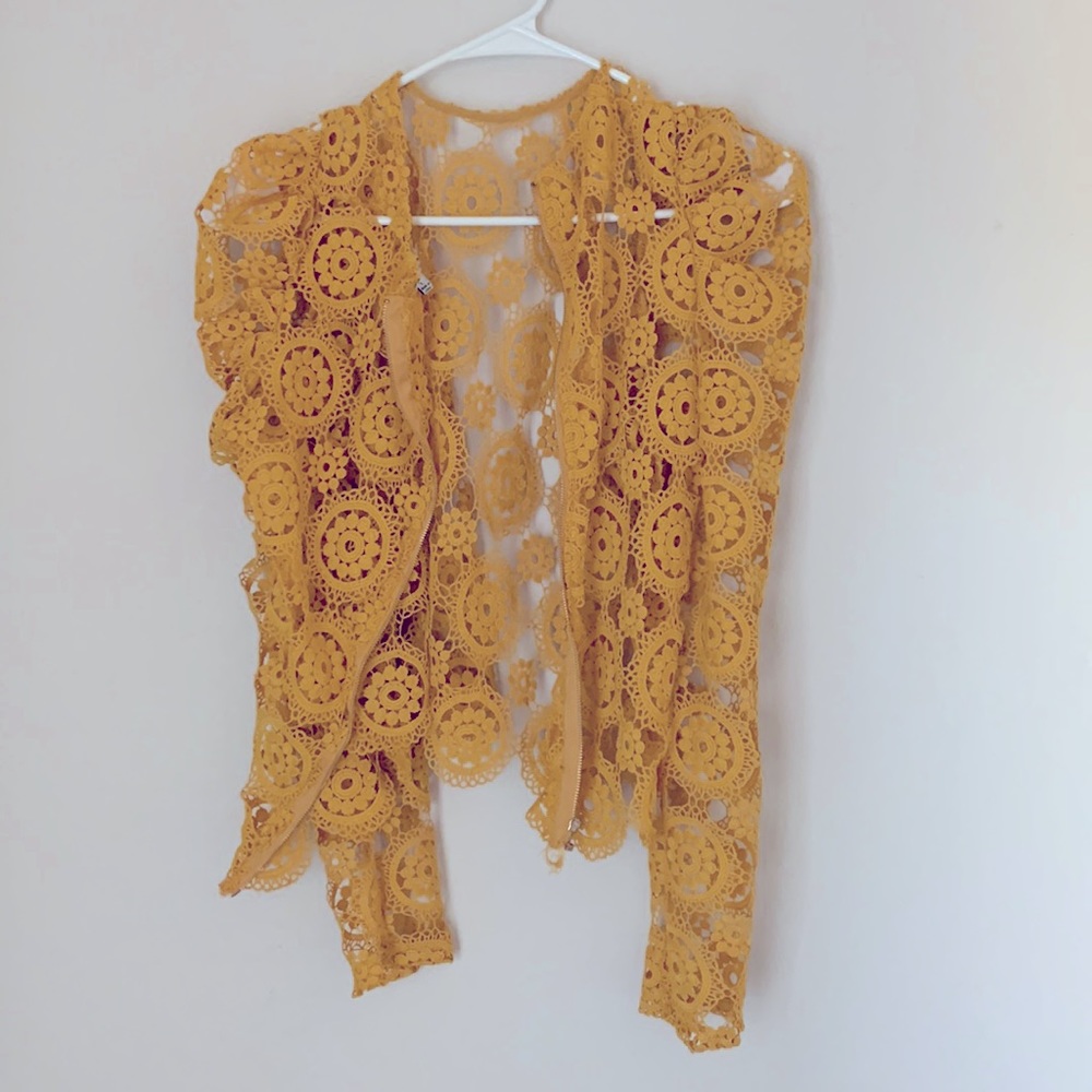 Yellow fishnet jacket
